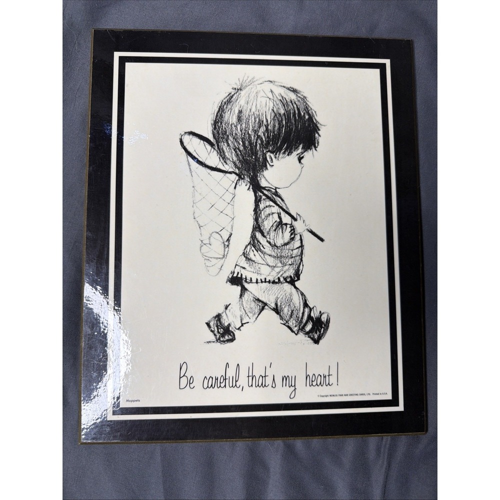 Vintage 1970 Moppets Wood Plaque Fran Mar  "Be Careful, That's My Heart" Love